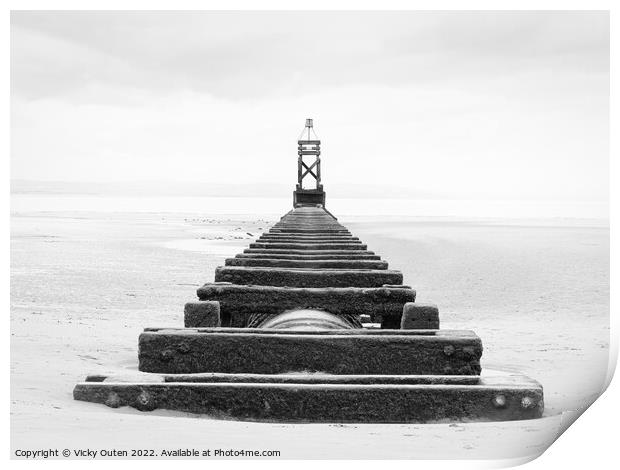 Crosby beach structure in mono Print by Vicky Outen