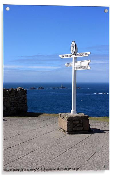 Lands End Signpost and Lighthouse Acrylic by Terri Waters