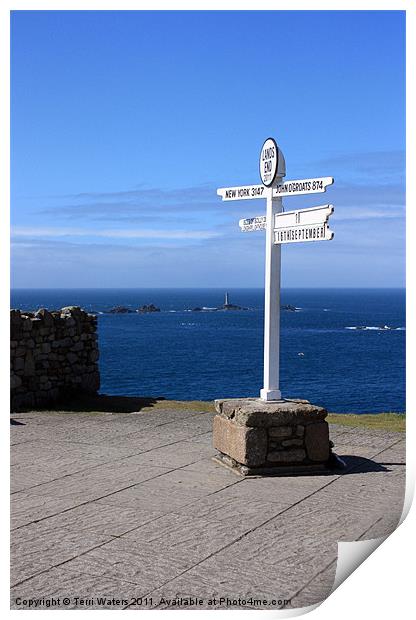 Lands End Signpost and Lighthouse Print by Terri Waters