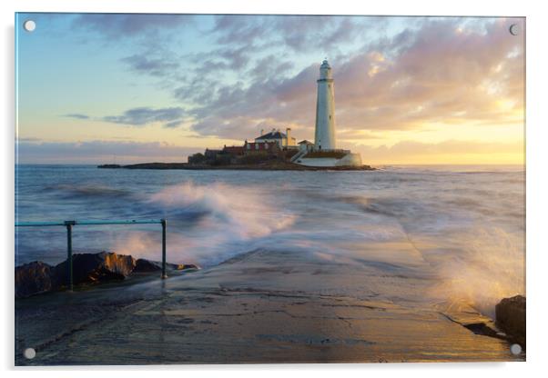 St Marys Lighthouse Sunrise  Acrylic by Anthony McGeever