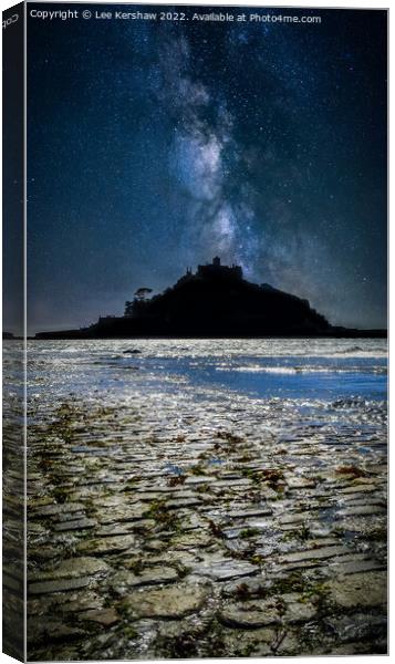 "Heaven's Canvas: St. Michaels Mount Nightscape" Canvas Print by Lee Kershaw