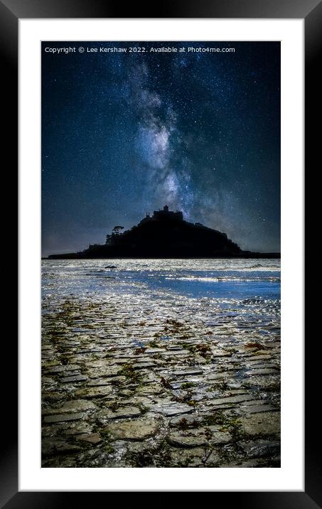 "Heaven's Canvas: St. Michaels Mount Nightscape" Framed Mounted Print by Lee Kershaw