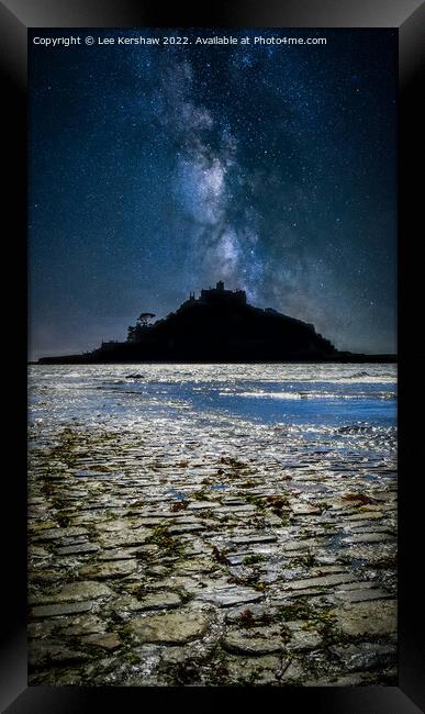 "Heaven's Canvas: St. Michaels Mount Nightscape" Framed Print by Lee Kershaw