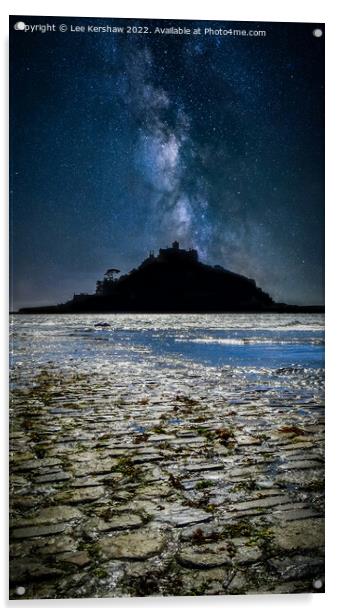 "Heaven's Canvas: St. Michaels Mount Nightscape" Acrylic by Lee Kershaw