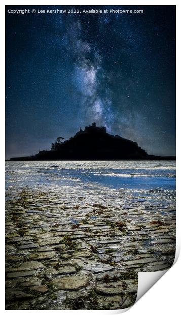 "Heaven's Canvas: St. Michaels Mount Nightscape" Print by Lee Kershaw