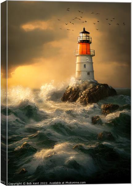 Lighthouse in a Summer Storm Canvas Print by Bob Kent