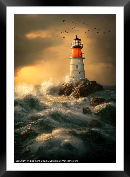 Lighthouse in a Summer Storm Framed Mounted Print by Bob Kent