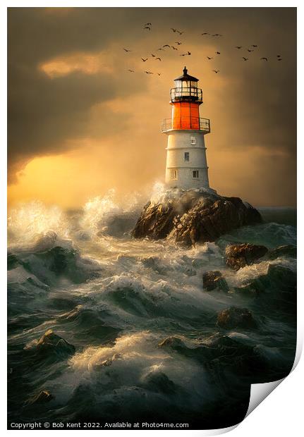 Lighthouse in a Summer Storm Print by Bob Kent