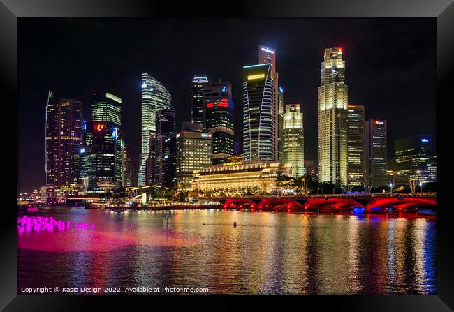 Singapore Financial District and Fullerton Hotel Framed Print by Kasia Design