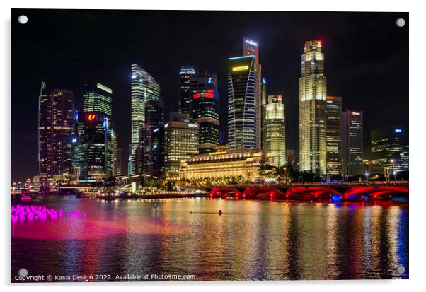 Singapore Financial District and Fullerton Hotel Acrylic by Kasia Design