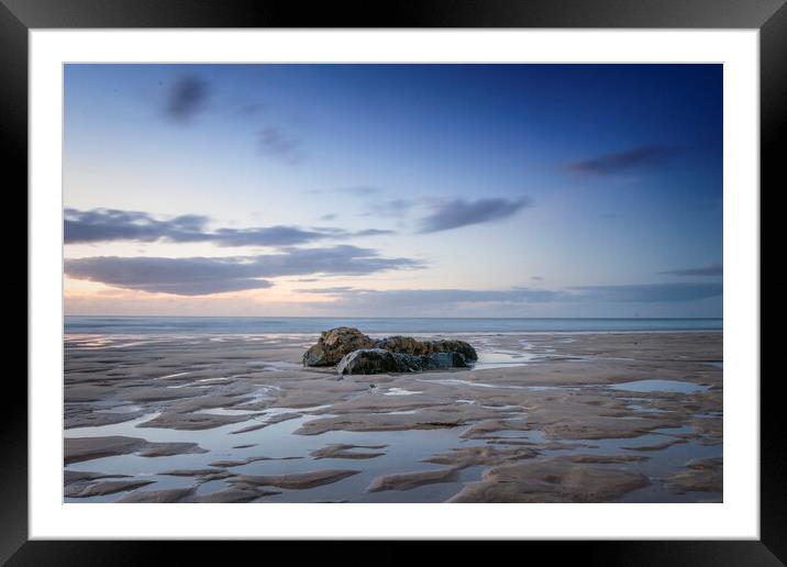 Porthmeor beach rocks at sunset Framed Mounted Print by Jonathan Thirkell