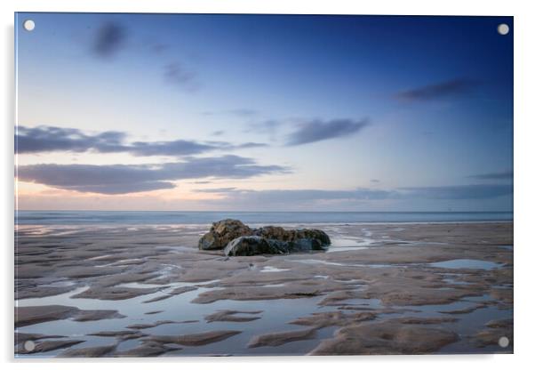 Porthmeor beach rocks at sunset Acrylic by Jonathan Thirkell