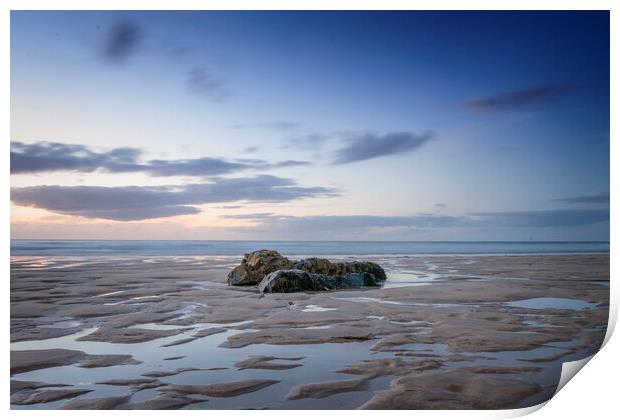 Porthmeor beach rocks at sunset Print by Jonathan Thirkell
