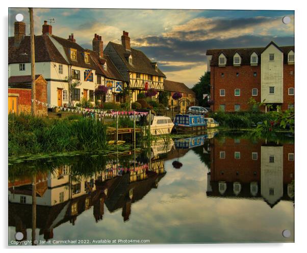 Golden Dusk in Idyllic Tewkesbury Acrylic by Janet Carmichael