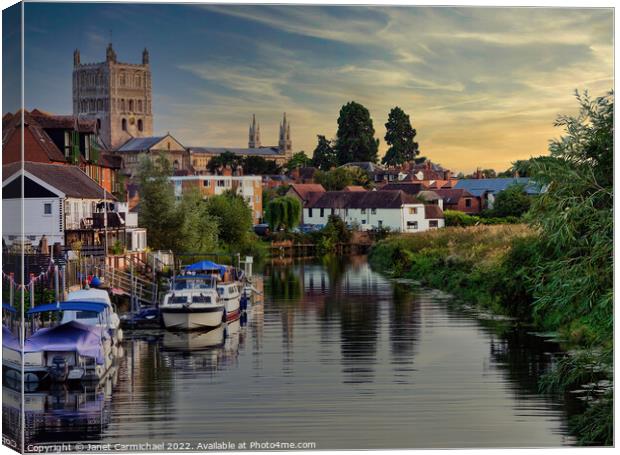 Tranquil Twilight on Tewkesburys River Canvas Print by Janet Carmichael