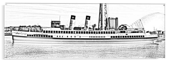 TS Queen Mary berthed at Glasgow (pencil drawing) Acrylic by Allan Durward Photography