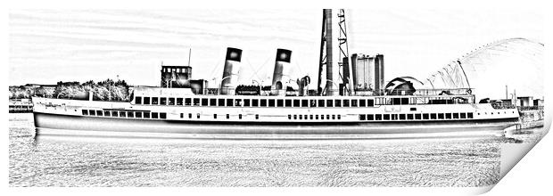 TS Queen Mary berthed at Glasgow (pencil drawing) Print by Allan Durward Photography