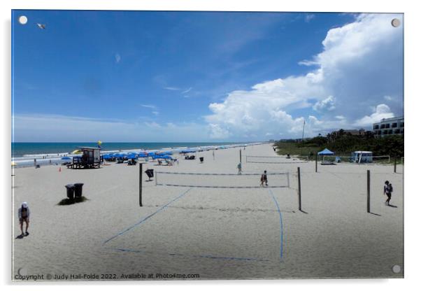Cocoa Beach Volleyball Acrylic by Judy Hall-Folde