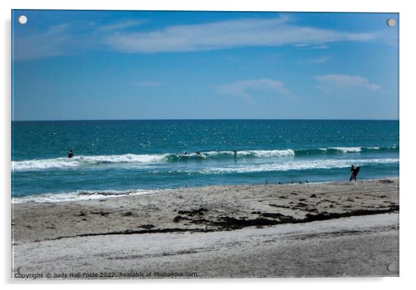 Surfs Up at Cocoa Beach Acrylic by Judy Hall-Folde