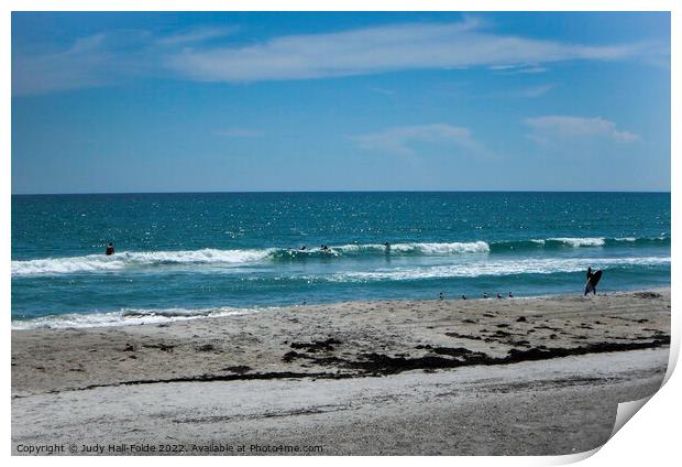 Surfs Up at Cocoa Beach Print by Judy Hall-Folde