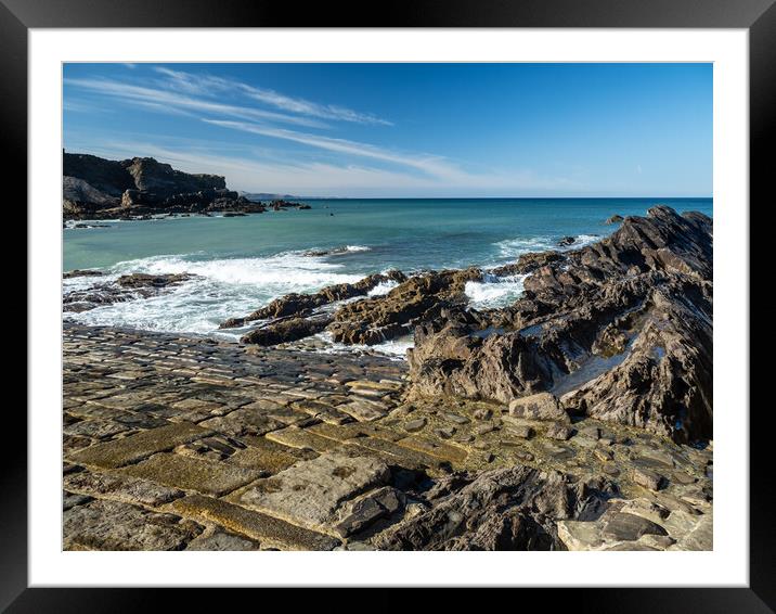 Bude breakwater and rocky coastline Framed Mounted Print by Tony Twyman