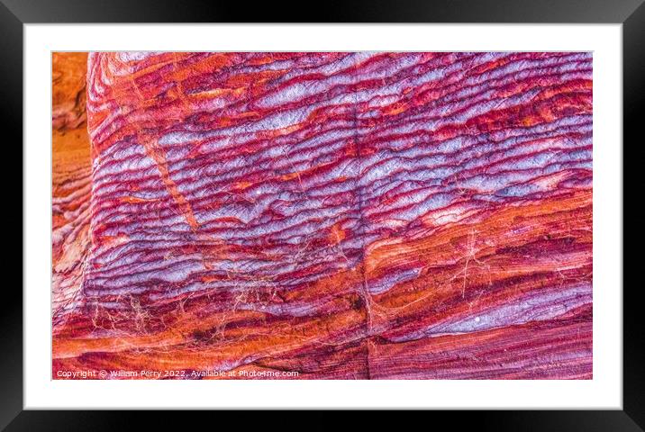Red White Blue Rock Abstract Near Royal Tombs Petra Jordan Framed Mounted Print by William Perry