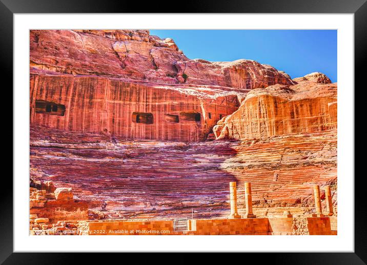 Red Yellow Carved Amphitheater Petra Jordan  Framed Mounted Print by William Perry
