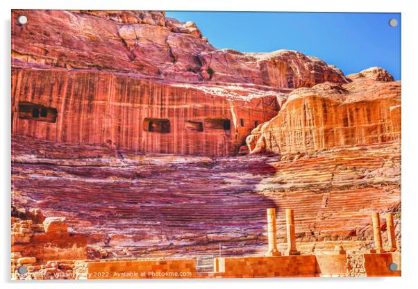 Red Yellow Carved Amphitheater Petra Jordan  Acrylic by William Perry