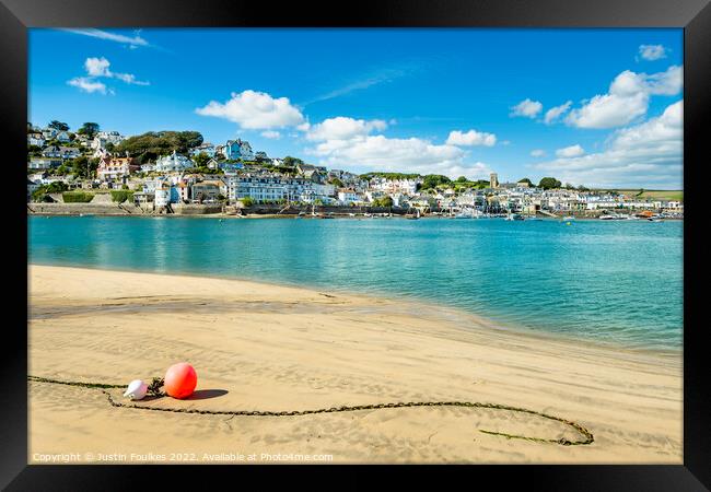 Salcombe harbour from the beach at East Portlemouth Framed Print by Justin Foulkes