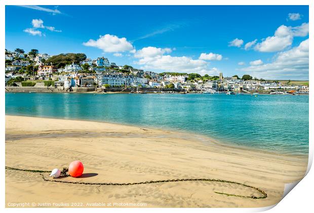 Salcombe harbour from the beach at East Portlemouth Print by Justin Foulkes