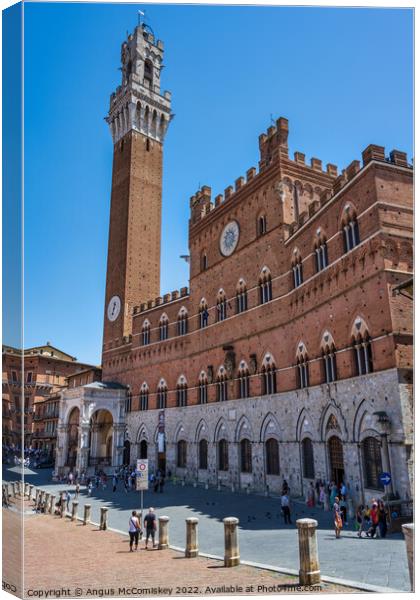 Torr del Mangia and Palazzo Pubblico Siena Tuscany Canvas Print by Angus McComiskey