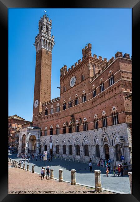 Torr del Mangia and Palazzo Pubblico Siena Tuscany Framed Print by Angus McComiskey