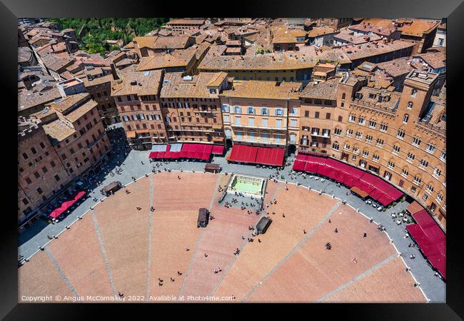 Aerial view of Piazza del Campo in Siena, Tuscany Framed Print by Angus McComiskey
