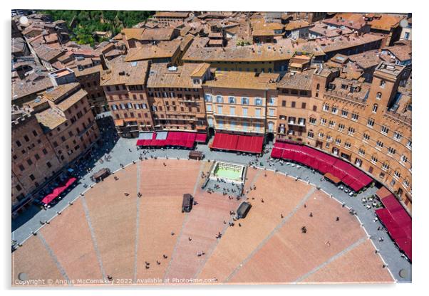 Aerial view of Piazza del Campo in Siena, Tuscany Acrylic by Angus McComiskey
