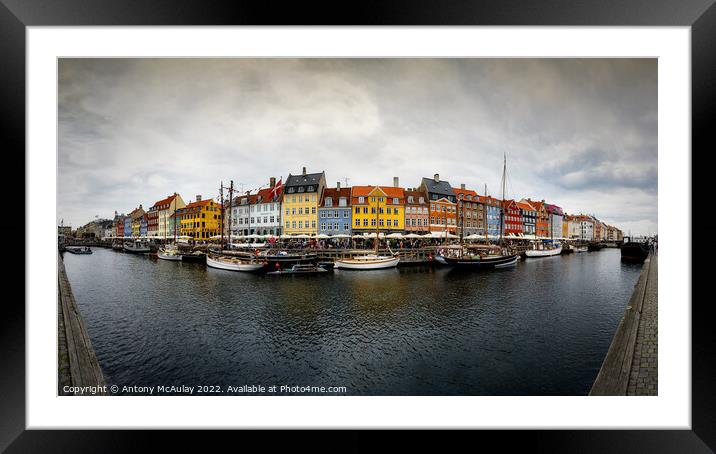 Copenhagen Nyhavn District Panorama Framed Mounted Print by Antony McAulay