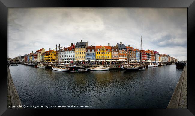 Copenhagen Nyhavn District Panorama Framed Print by Antony McAulay