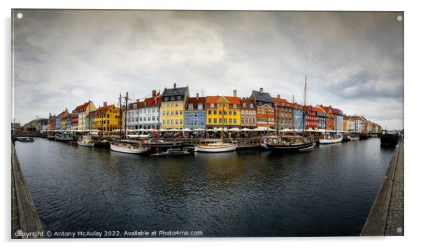 Copenhagen Nyhavn District Panorama Acrylic by Antony McAulay