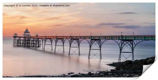 Clevedon Pier at sunset Print by Jo Sowden