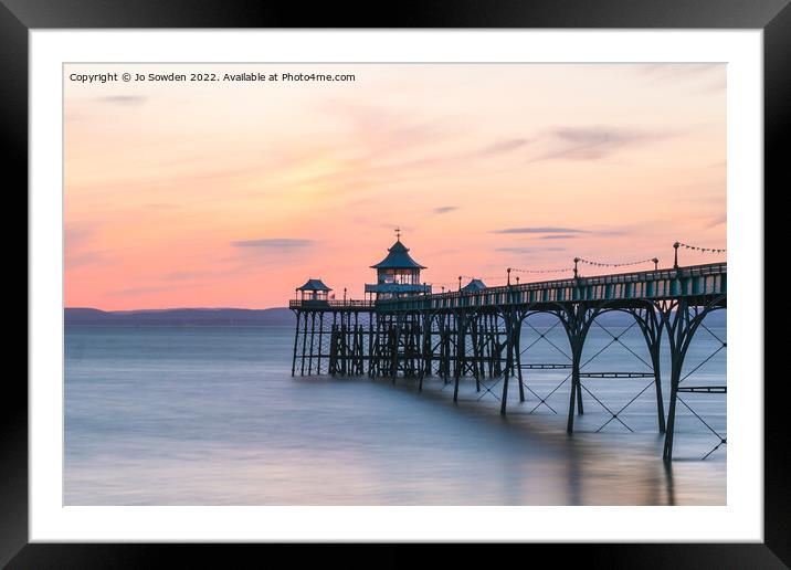 Clevedon Pier at sunset Framed Mounted Print by Jo Sowden