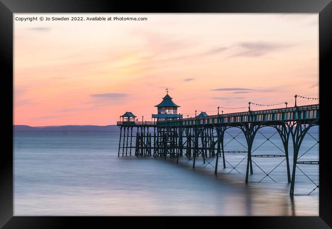 Clevedon Pier at sunset Framed Print by Jo Sowden
