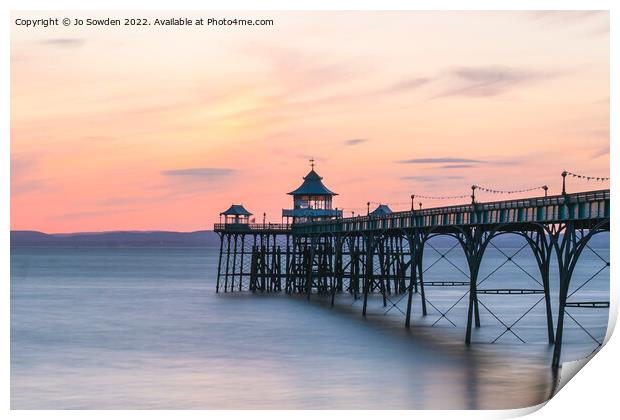 Clevedon Pier at sunset Print by Jo Sowden