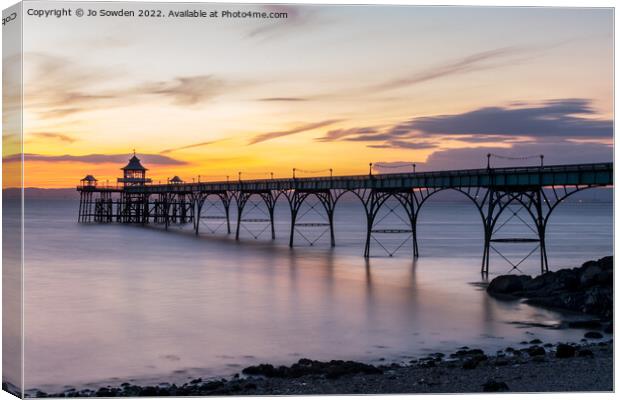 Clevedon Pier at sunset Canvas Print by Jo Sowden