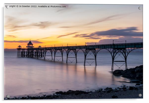 Clevedon Pier at sunset Acrylic by Jo Sowden