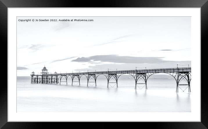 Clevedon Pier at sunset in Monochrome Framed Mounted Print by Jo Sowden