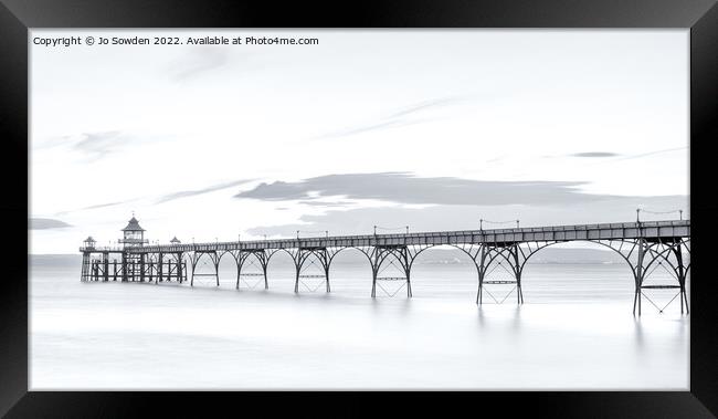 Clevedon Pier at sunset in Monochrome Framed Print by Jo Sowden