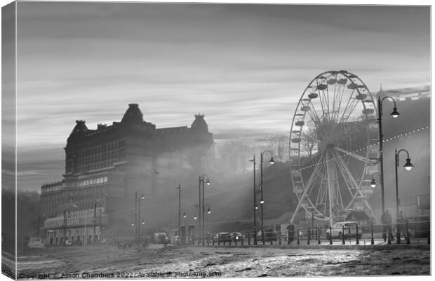 Scarborough Beach Sunset Monochrome  Canvas Print by Alison Chambers