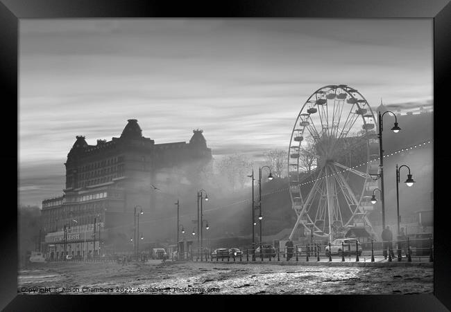 Scarborough Beach Sunset Monochrome  Framed Print by Alison Chambers