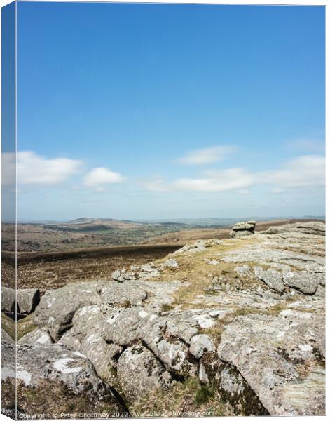 Haytor Tor On Dartmoor, Devon On A Late Spring Day Canvas Print by Peter Greenway