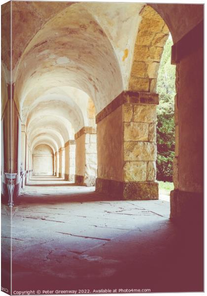 The Curved Arches Of The Praeneste at Rousham House Canvas Print by Peter Greenway