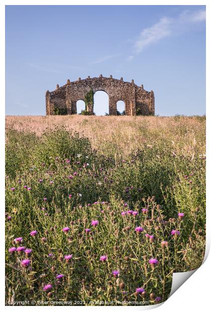 The Rousham Eyecatcher Folly ( Faux Ruin ) On A Summers Evening Print by Peter Greenway